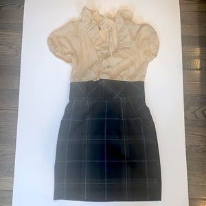 Bebe dress beige, plaid bottom size 8